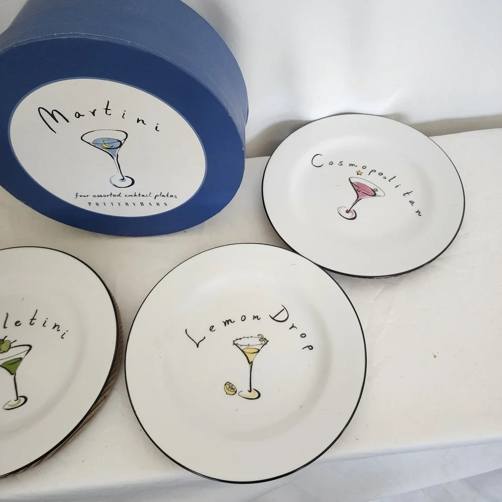 Y2K Pottery Barn Cocktail Martini Plates Cosmopolitan Lemon Drop Appletini